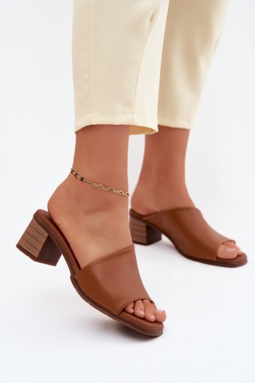 Maciejka E7395-29 Camel spalvos moteriškos odinės aukštakulnės šlepetės