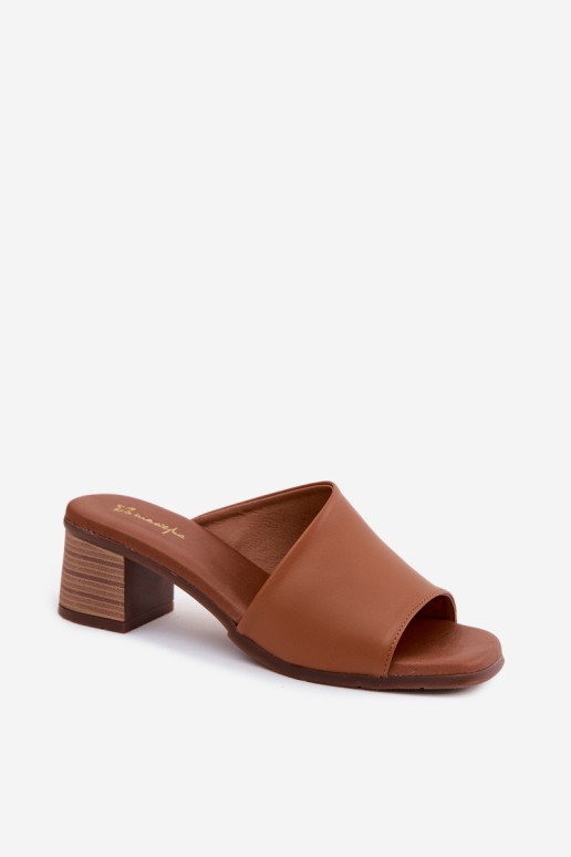 Maciejka E7395-29 Camel spalvos moteriškos odinės aukštakulnės šlepetės