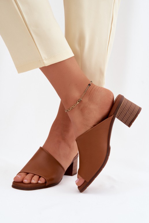 Maciejka E7395-29 Camel spalvos moteriškos odinės aukštakulnės šlepetės