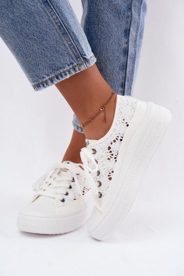 Lee Cooper LCW-26-44-4485 moteriški ažūriniai sportbačiai su platforma, balti