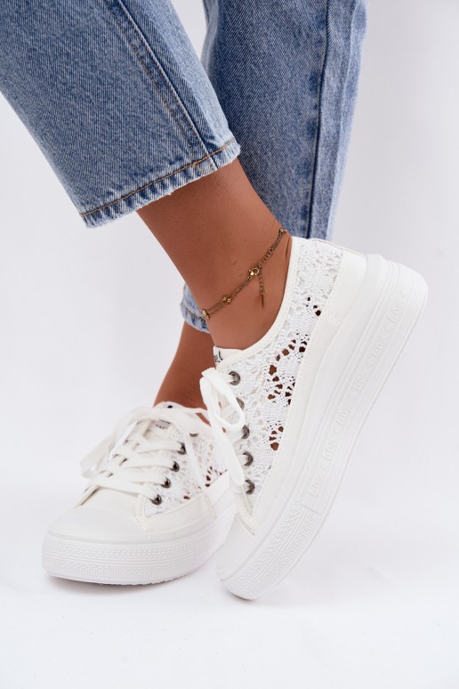 Lee Cooper LCW-26-44-4485 moteriški ažūriniai sportbačiai su platforma, balti