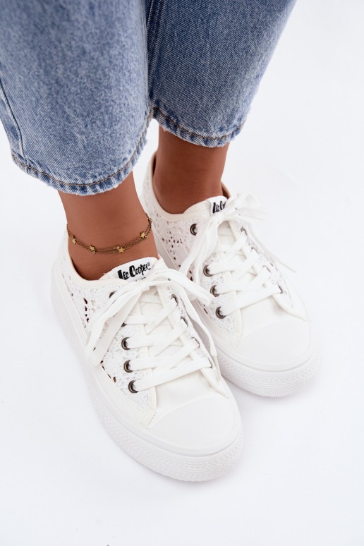 Lee Cooper LCW-26-44-4485 moteriški ažūriniai sportbačiai su platforma, balti