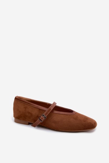 „Felora Camel Suede“ ekologiški baleto bateliai su dirželiais