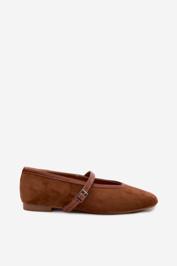 „Felora Camel Suede“ ekologiški baleto bateliai su dirželiais