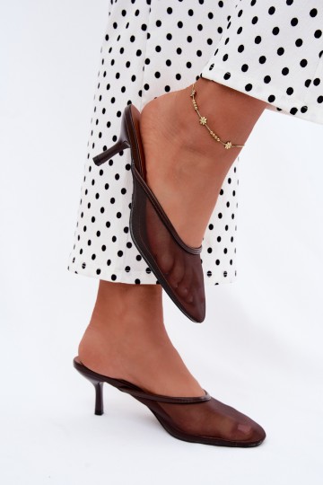Šokoladinės „Calmio Mesh Stiletto“ šlepetės