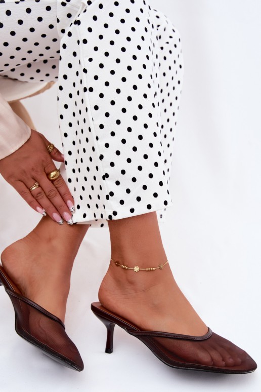 Šokoladinės „Calmio Mesh Stiletto“ šlepetės