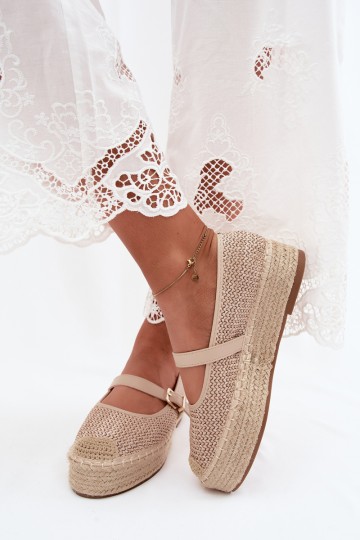 Moteriškos espadrilės su dirželiu ant platformos smėlio spalvos Coastina