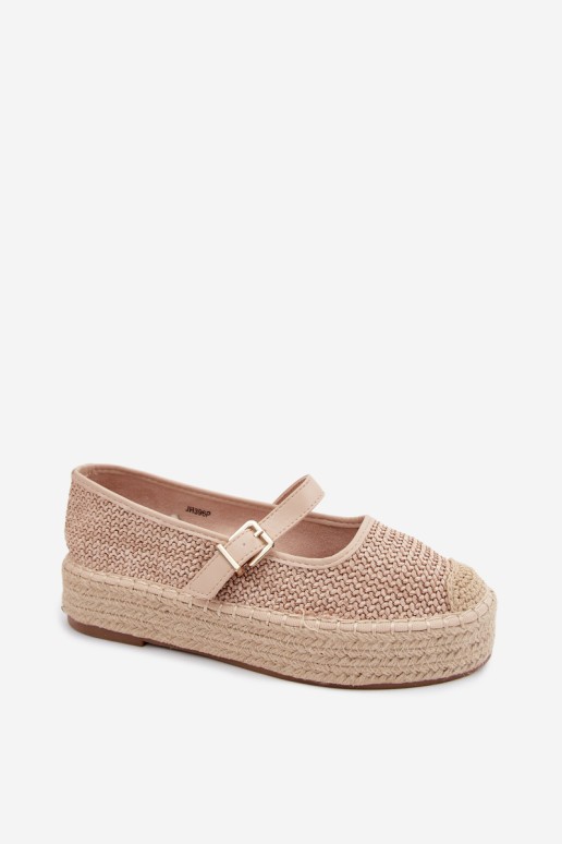 Moteriškos espadrilės su dirželiu ant platformos smėlio spalvos Coastina