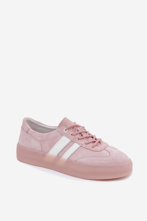 Natūralūs zomšiniai platforminiai sportbačiai Pink Coralia