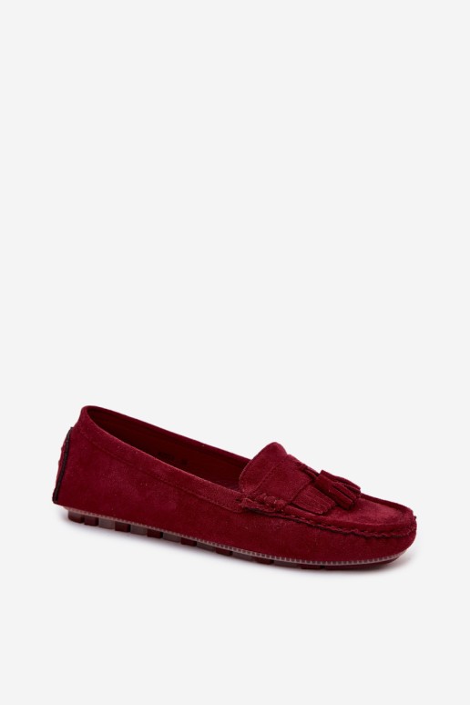 Moteriški mokasinai su kutais, dirbtinė zomša, bordo liepų spalvos