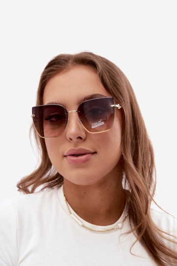 Be rėmelio katės akių formos akiniai nuo saulės su UV 400 filtru, rudi