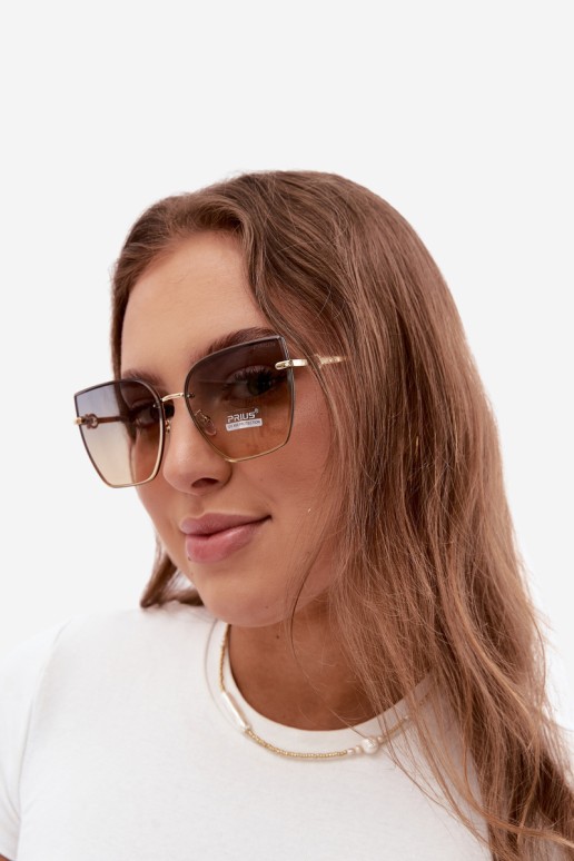 Be rėmelio katės akių akiniai nuo saulės su UV 400 filtru, geltoni