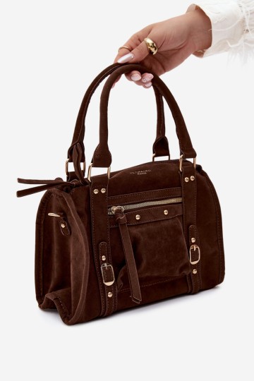 Flora&Co šokolado spalvos „Lendra Suede“ moteriška rankinė