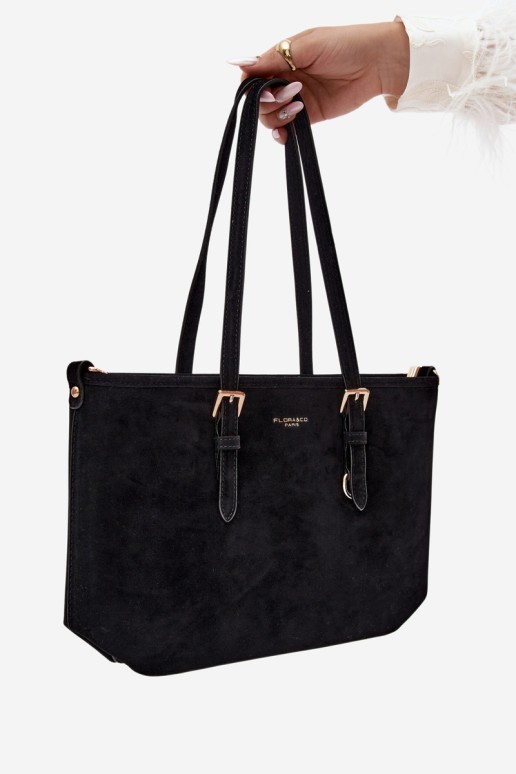„Flora&Co“ juodas „Araminta Suede“ pirkinių krepšys