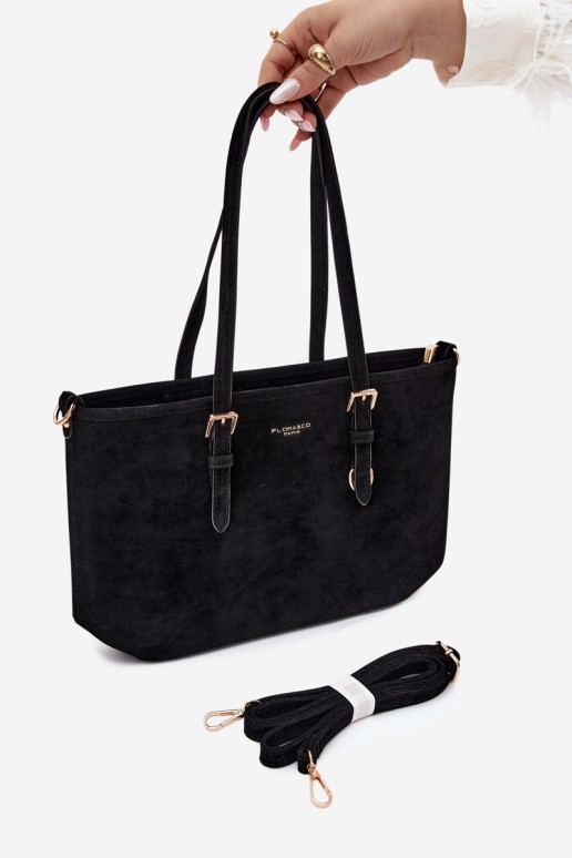 „Flora&Co“ juodas „Araminta Suede“ pirkinių krepšys