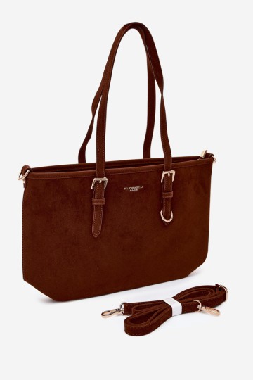 Flora&Co Camel spalvos Araminta zomšos pirkinių krepšys