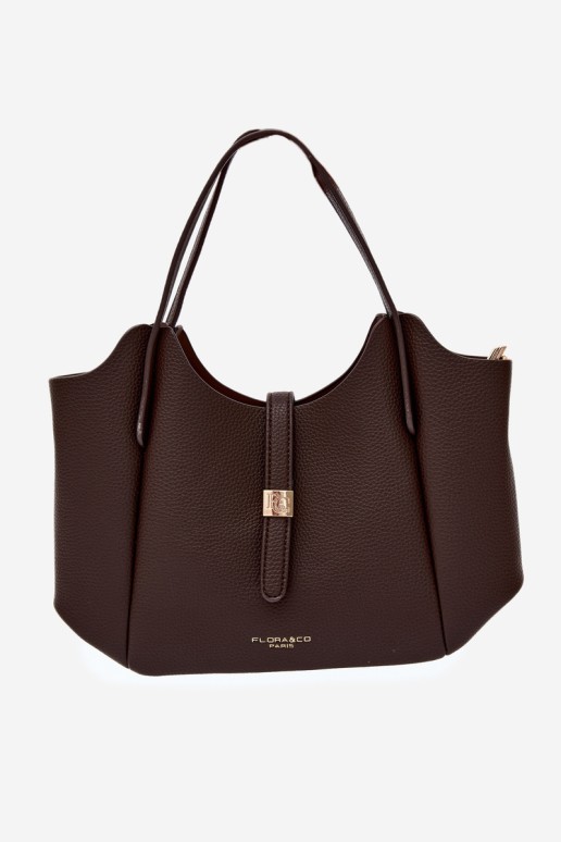 Flora&Co moteriška odinė rankinė šokolado ir karamelės spalvos