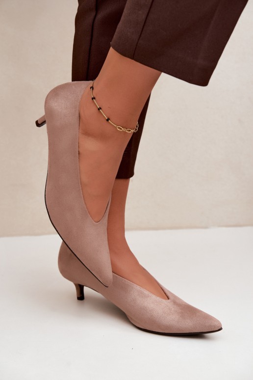 Nuretta Beige Kitten Heel Suede siurbliai