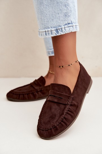 Moteriški mokasinai su raukiniais Eco Suede šokolado spalvos Sabley