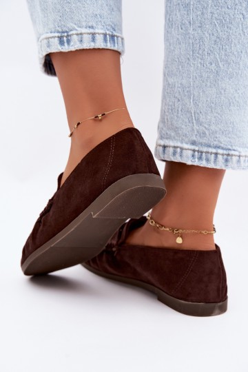 Moteriški mokasinai su raukiniais Eco Suede šokolado spalvos Sabley