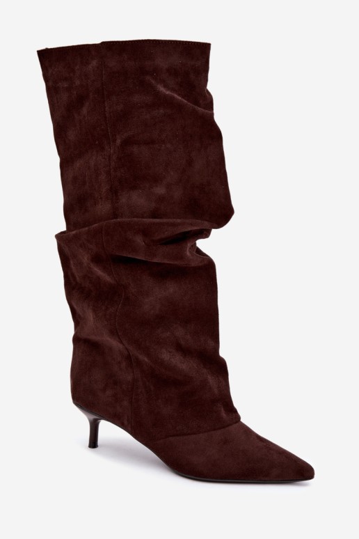Šokoladiniai zomšiniai „Kitten Heel Slip-On“ batai